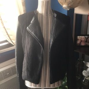 Armani Exchange faux fur & leather moto jacket